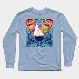 Stain Glass Sailboat Design Long Sleeve T-Shirt